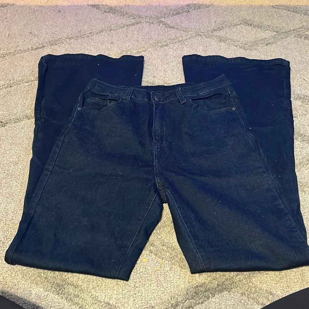 Women’s Flare dark wash jeans.